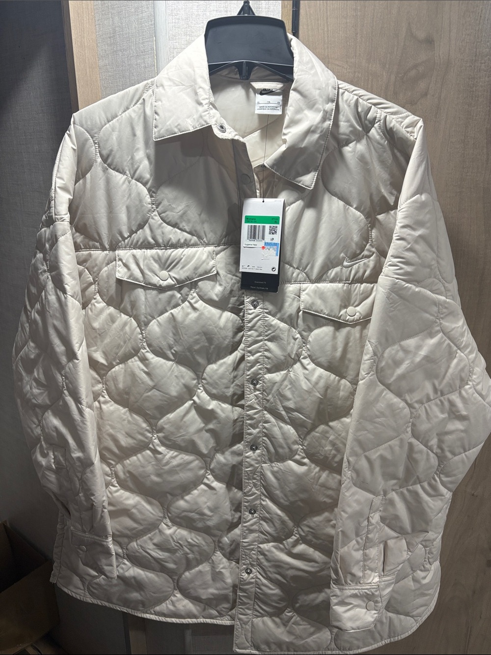 Nike Quilted Shirt Puffer Jacket in Cream